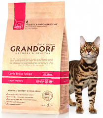 GRANDORF Adult Indoor Низкозерновой корм для домашних кошек ягненок/рис