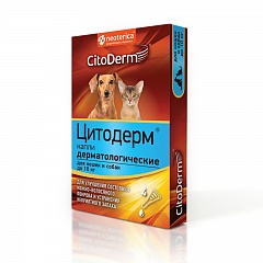 CitoDerm Капли дерматологические для кошек и собак до 10 кг, 4 пипетки по 1 мл